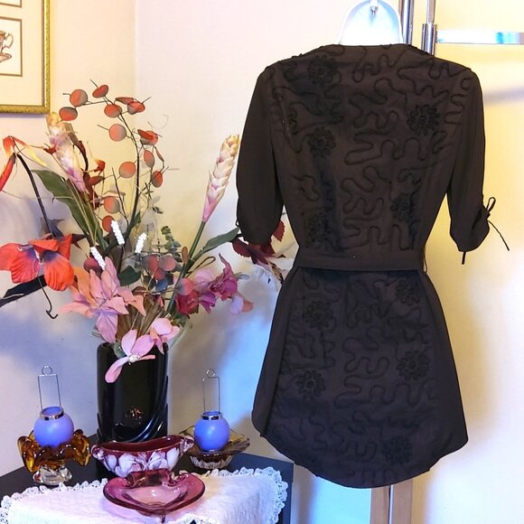 NWOT Women's KAPALUA Dark Brown Short Sleeve V-Neck Mini Shirt Dress Size M 6 8 - Picture 9 of 9